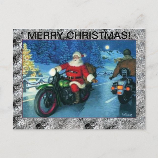 Père Noël sur une carte postale de moto (Devant)