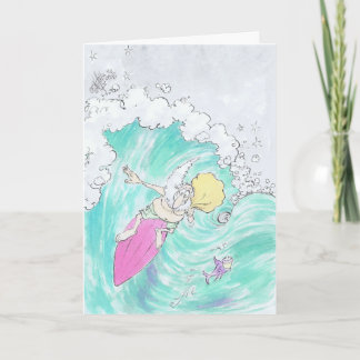 Père Noël surfant sur une carte de voeux