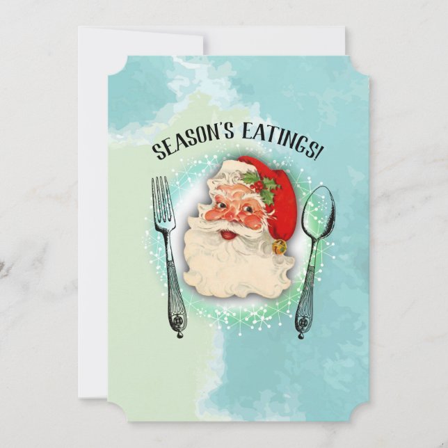 Père Noël ustensiles chef traiteur carte de Noël (Devant)