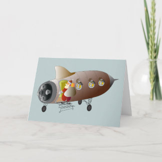 Père Noël va à l'espace Carte de voeux bleue