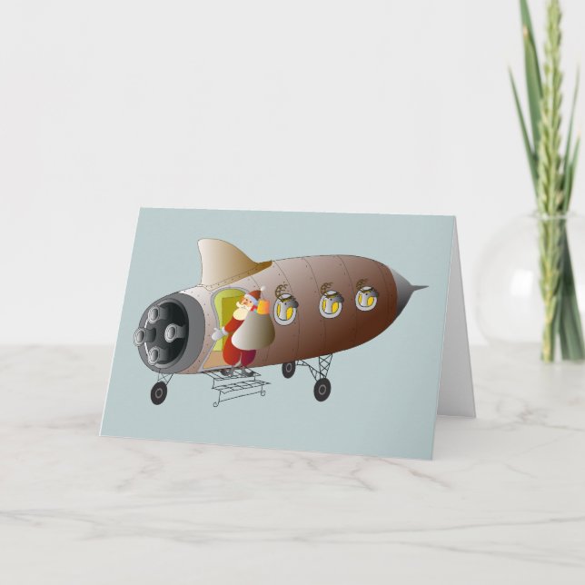 Père Noël va à l'espace Carte de voeux bleue (Devant)