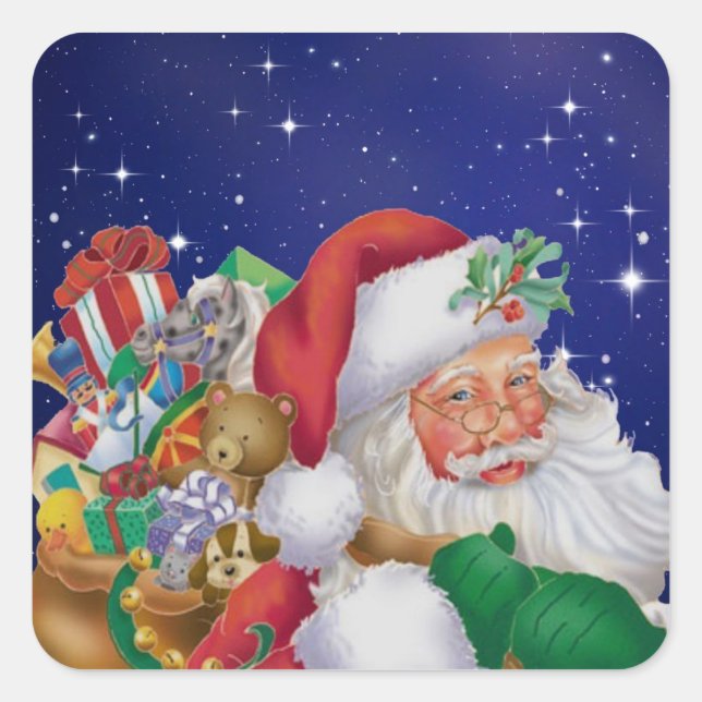 Père Noël vintage avec cadeaux Sticker de Noël (Devant)