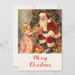 Père Noël vintage avec carte de Noël enfant