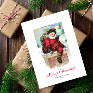 Père Noël vintage avec carte de vacances Chimney n