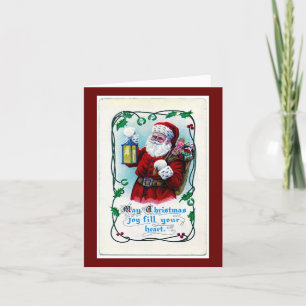 Père Noël vintage Avec Carte De Voeux Lanterne
