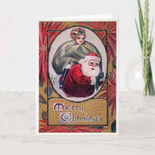 Père Noël vintage avec carte Lady Holiday Card