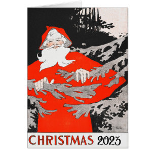 PÈRE NOËL vintage AVEC PINE ARBRE Noël