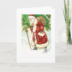 Père Noël vintage dans la carte rouge de Noël