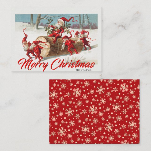 Père Noël vintage Elves Elves Joyeux Noël Carte (Devant / Derrière)