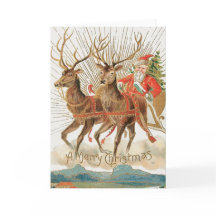 Père Noël vintage et Reindeer Joyeuse carte de Noë
