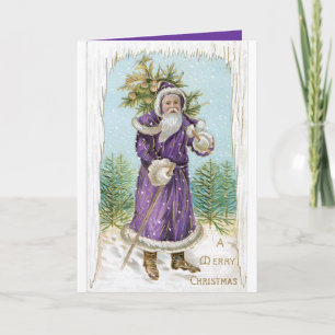 Père Noël vintage unique en violet !  Carte de Noë