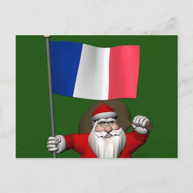 Père Noël With Flag Of France Postcard (Front)