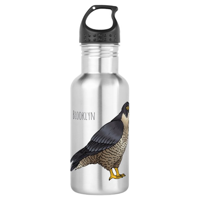 Peregrine falcon bird cartoon illustration 532 ml water bottle (Front)