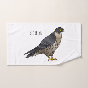 Peregrine falcon bird cartoon illustration bath towel set