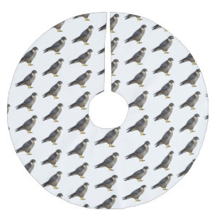 Peregrine falcon bird cartoon illustration brushed polyester tree skirt
