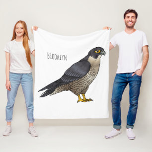 Peregrine falcon bird cartoon illustration  fleece blanket
