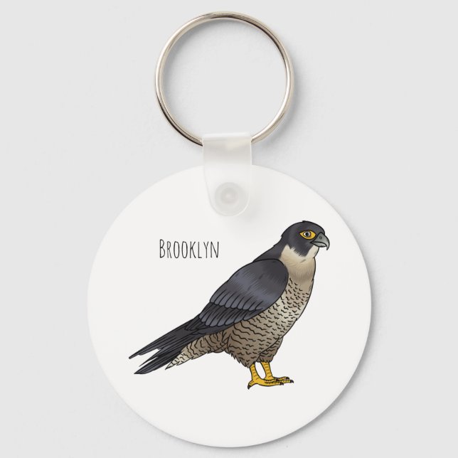 Peregrine falcon bird cartoon illustration keychain (Front)