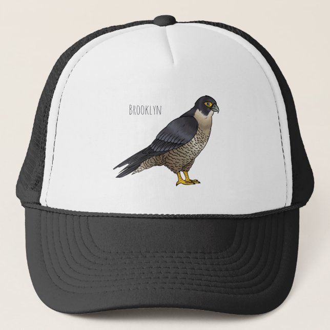 Peregrine falcon bird cartoon illustration trucker hat (Front)