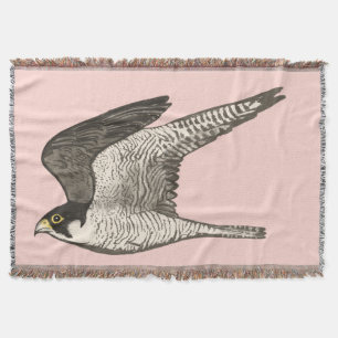 Peregrine Falcon Coloured Pencil Art on pink Throw Blanket