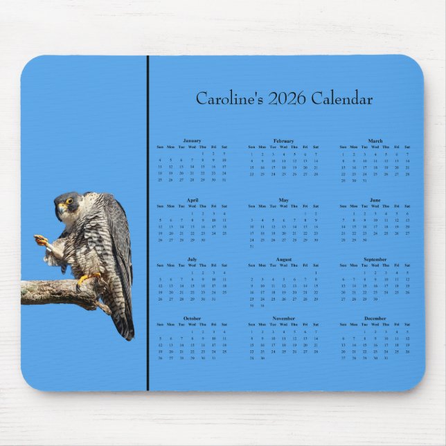 Peregrine Falcon customizable 2026 calendar Mouse Pad (Front)