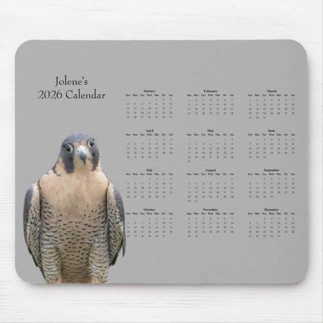 Peregrine Falcon: Customize 2026 calendar Mouse Pad (Front)