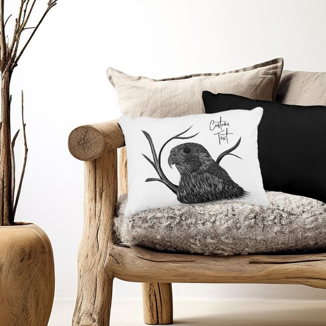 Peregrine Falcon in Tree Branches with Handwriting Accent Pillow (Creator Uploaded)