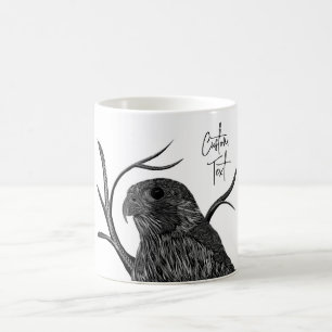 Peregrine Falcon in Tree Branches with Handwriting Coffee Mug