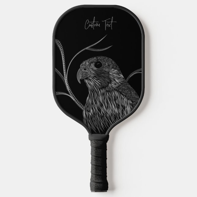 Peregrine Falcon in Tree Branches with Handwriting Pickleball Paddle (Front)
