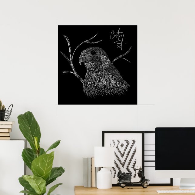 Peregrine Falcon in Tree Branches with Handwriting Poster (Home Office)