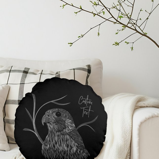 Peregrine Falcon in Tree Branches with Handwriting Round Pillow (Creator Uploaded)