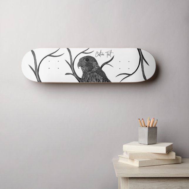 Peregrine Falcon in Tree Branches with Handwriting Skateboard (Wall Art (Horz))