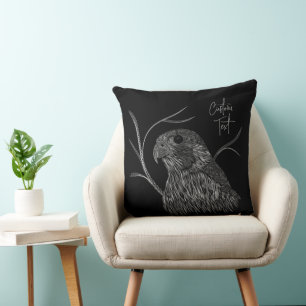 Peregrine Falcon in Tree Branches with Handwriting Throw Pillow