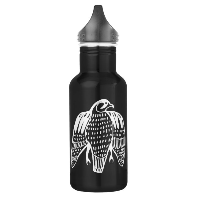 Peregrine Falcon line drawing in white 532 Ml Water Bottle (Left)
