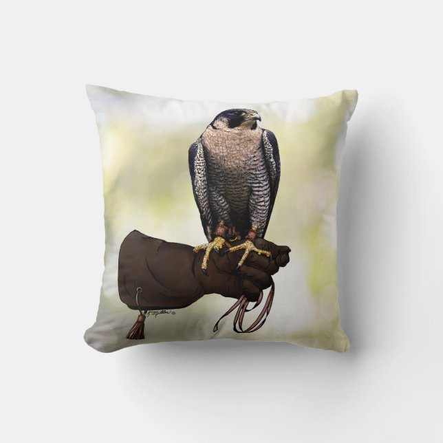 Peregrine Falcon on Glove Throw Pillow (Front)