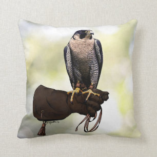 Peregrine Falcon on Glove Throw Pillow