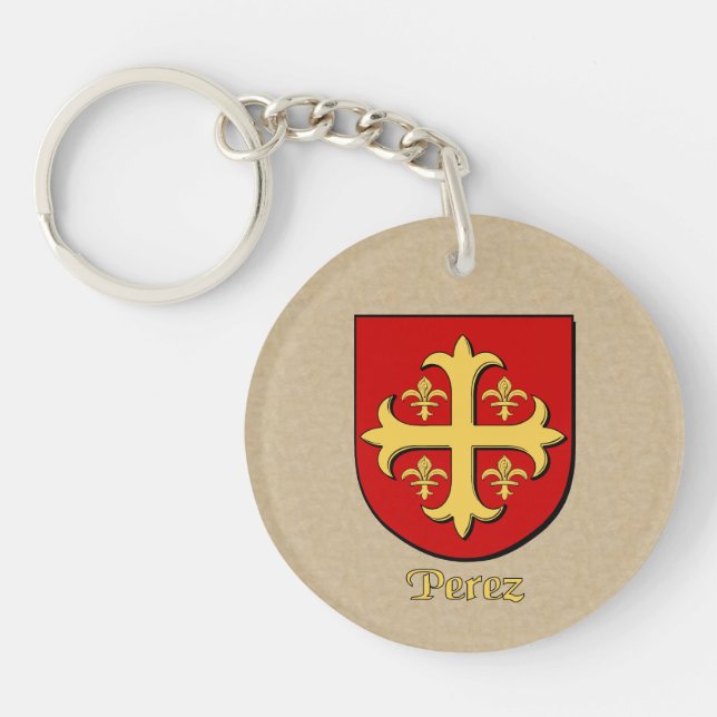 Perez Historical Shield and Spanish Flag Keychain (Front)