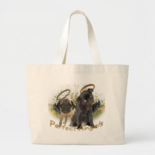 perfect angels pugs with daisies large tote bag