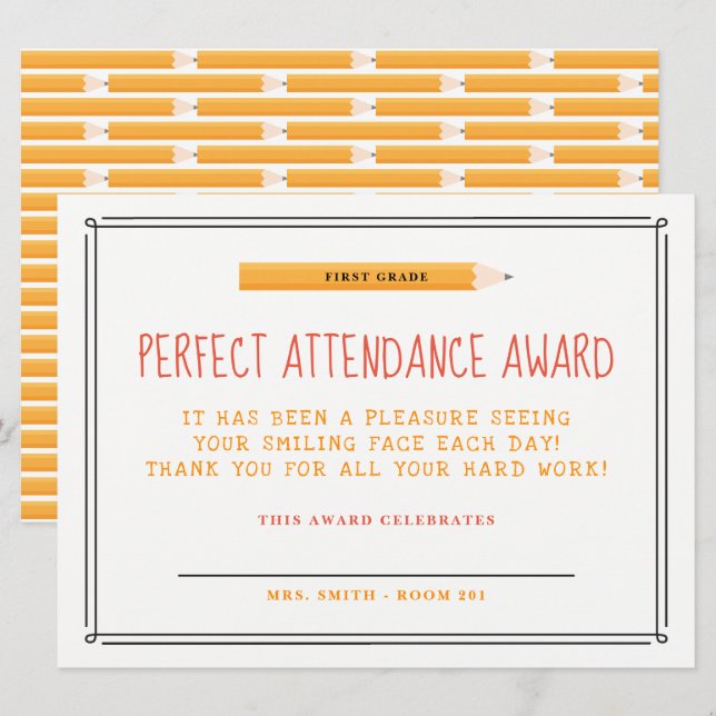 Perfect Attendance Award Invitation (Front/Back)