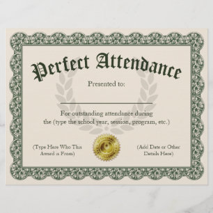 Perfect Attendance Certificate Customizable 8.5x11