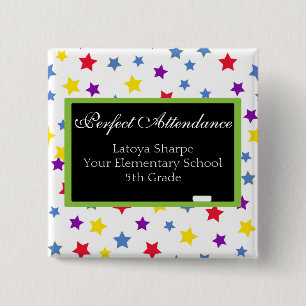 Perfect Attendance Star 2 Inch Square Button