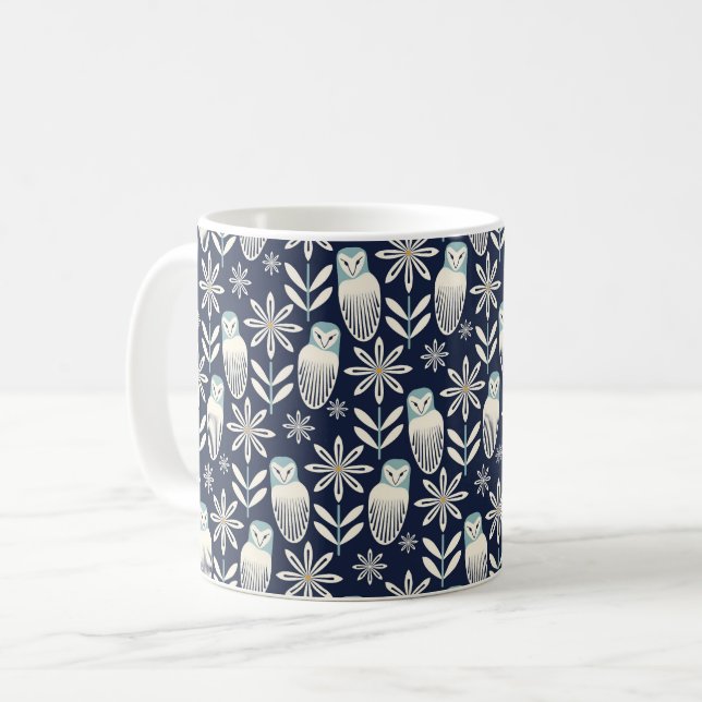 Perfect Barn Owl - blue background Coffee Mug (Front Left)