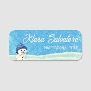 Perfect Beautiful Christmas Blue Snowing Snowman Name Tag