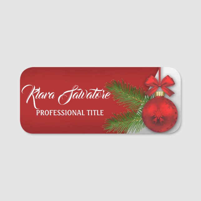 Perfect Beautiful Christmas Red Ornaments Name Tag (Front)
