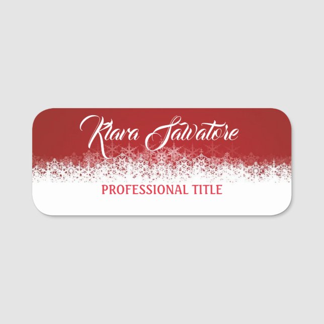 Perfect Beautiful Christmas Red White Snowflake Name Tag (Front)