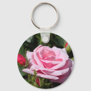 perfect beautiful pink rose flower and buds photo keychain