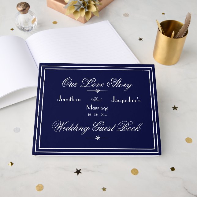 Perfect Bridal Shower Gift Script Navy Wedding  Guest Book (Front Open)