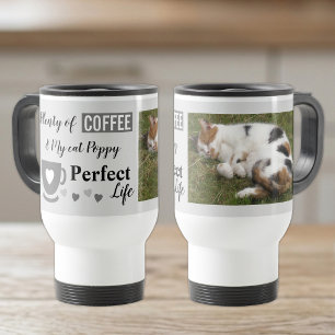 Perfect cat pet and coffee dark pale grey photo travel mug