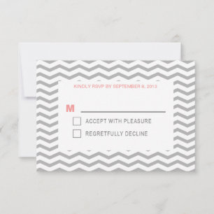Perfect Chevron Typography - Coral & Grey Wedding RSVP Card