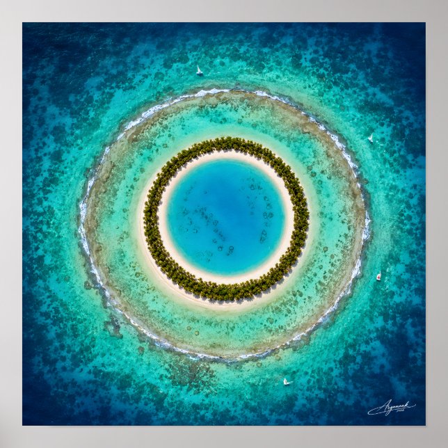 Perfect Circular Atoll Satellite View Poster (Front)