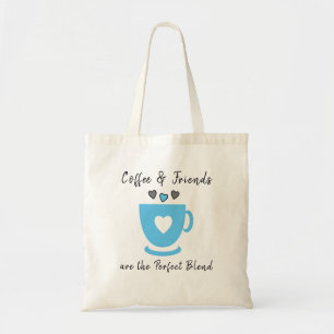 Perfect coffee and friends love hearts grey blue tote bag